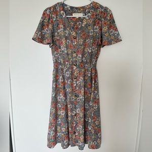 Blue Floral Dress with Buttons